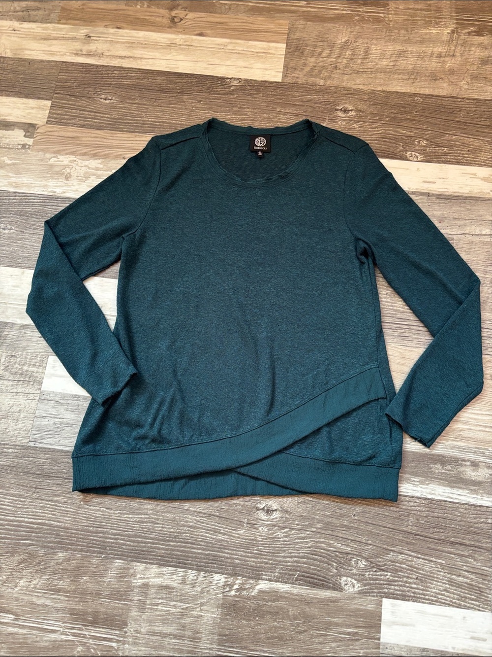 bobeau Dark Teal Long-Sleeve Crossover Hem Top